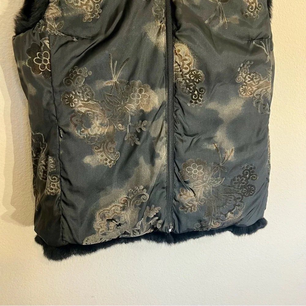 New Montanaco reversible velvet burnout faux fur trim puffer vest black Sz Large - Picture 7 of 11